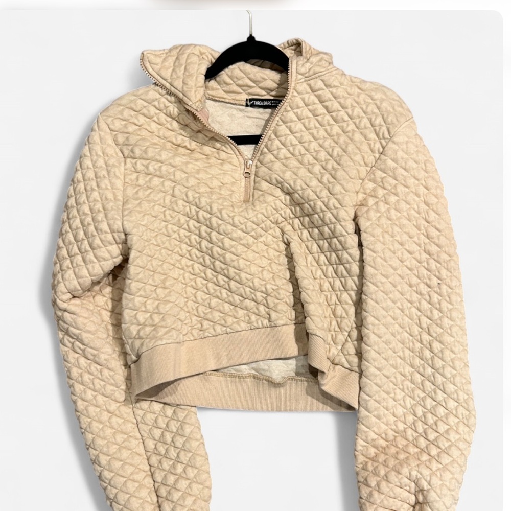Threadbare Cream Quilted Half-Zip collared Pullover